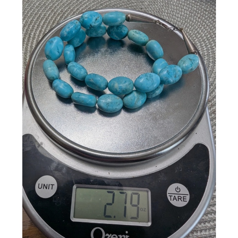 Turquoise Beaded Native American Necklace Silver Hook Closure Oval Stone