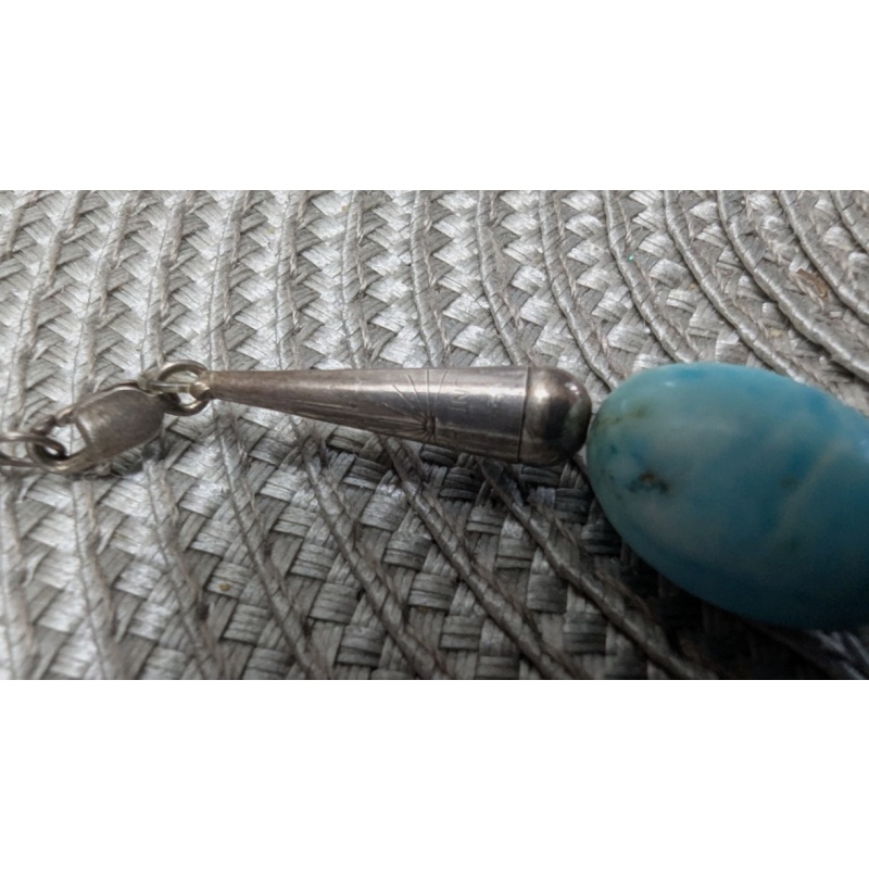 Turquoise Beaded Native American Necklace Silver Hook Closure Oval Stone